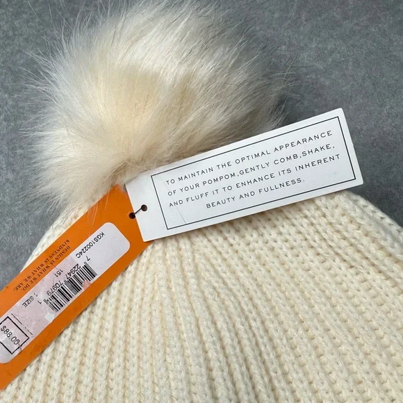 Kurt Geiger Rainbow Embellished Faux Fur Pom Pom Beanie in  display picture 2
